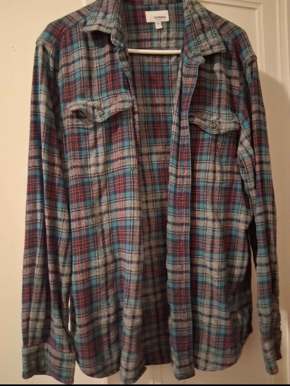 Sonoma Blue and Red Plaid Lightweight Flannel Shirt Jacket